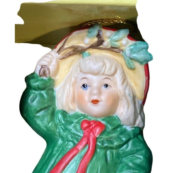 Gorham Porcelain "Mistletoe Girl" Thomas Nast Christmas Ornament - 3 1/4" Tall - Picture 2 of 11